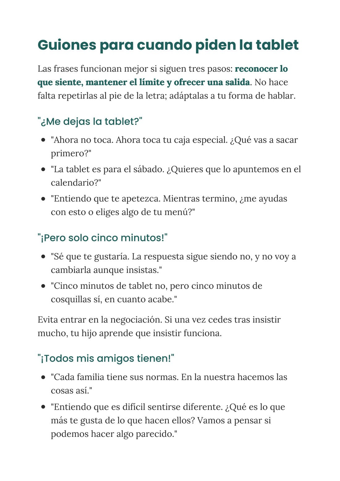Guiones para cuando piden la tablet